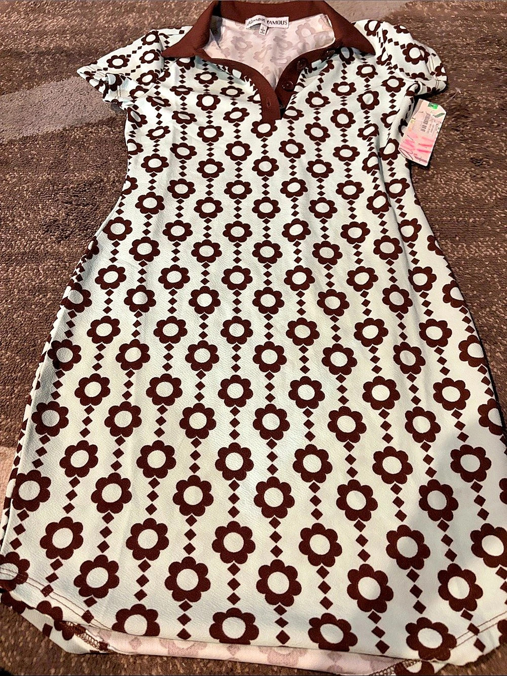 Almost Famous Floral Mini Dress in White & Brown